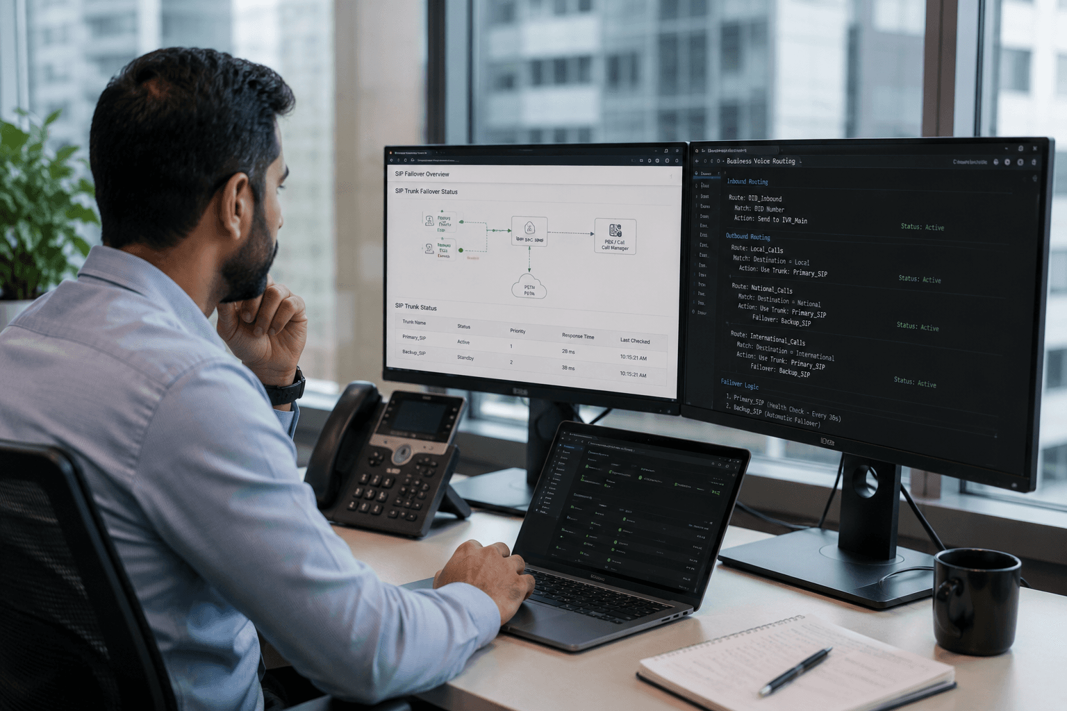 Engineer reviewing SIP failover and business voice routing