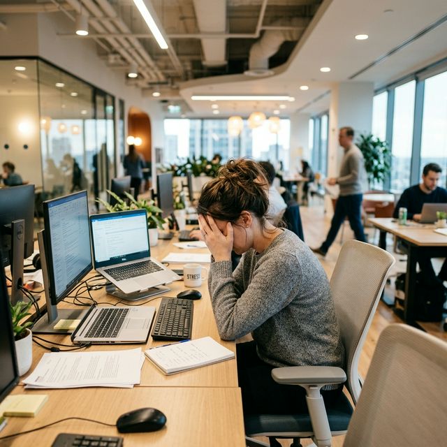 Frustrated worker managing IT issues